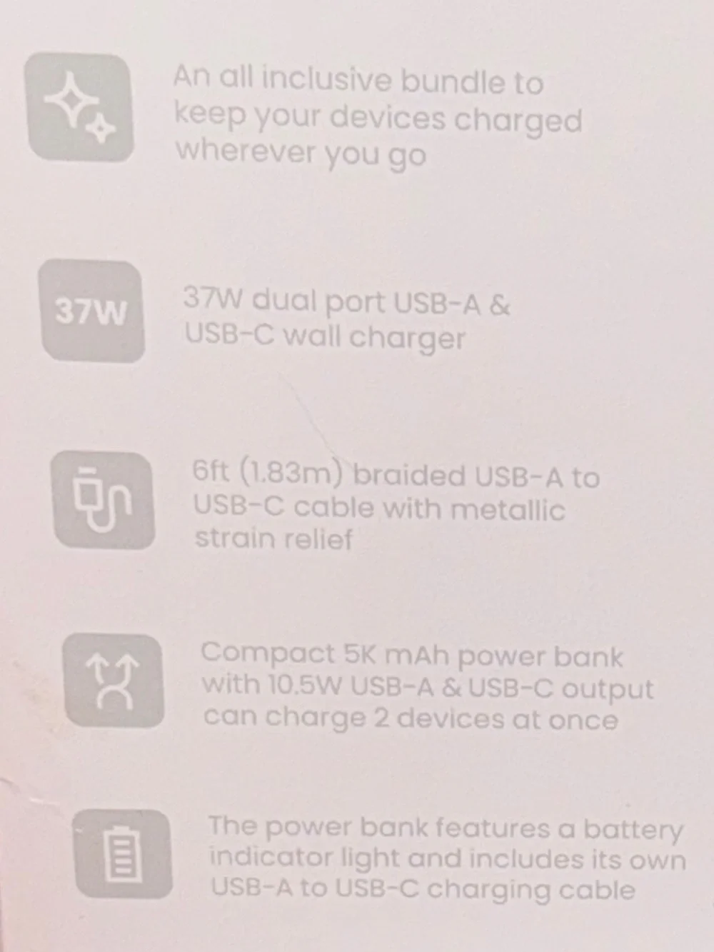 White Charging Giftset Power Bank Portable Charger Wall Charger USB-A to USB-C